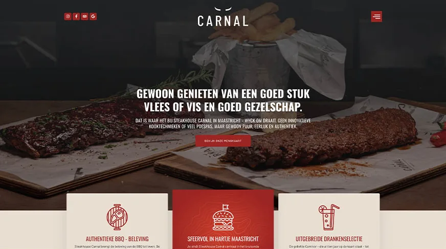 Website van Steakhouse Carnal, gemaakt door 043WEB